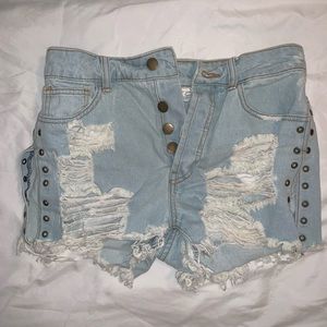 High Waisted Distressed Denim Shorts